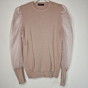On Twelfth Swiss Dot Sheer Puff Sleeve Pink Sweater Large